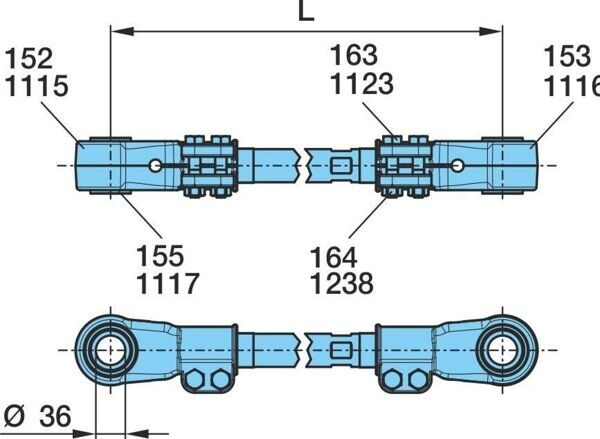 Штанга реактивная BPW регулируемая D36 мм L=515 (485-545 мм)